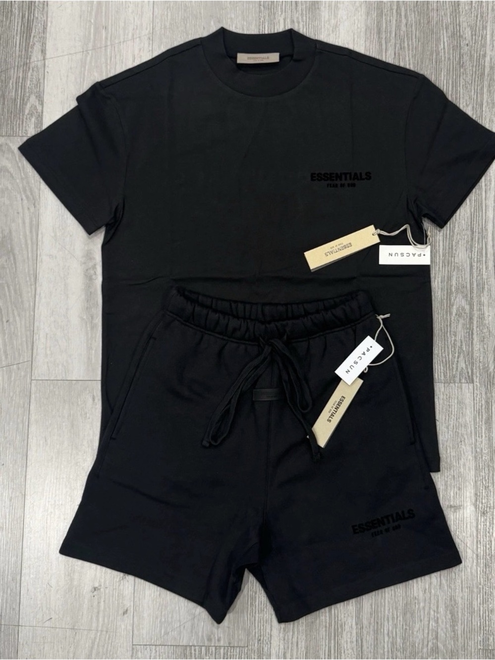 Essentials Black Short Sleeve Tee and shorts size small